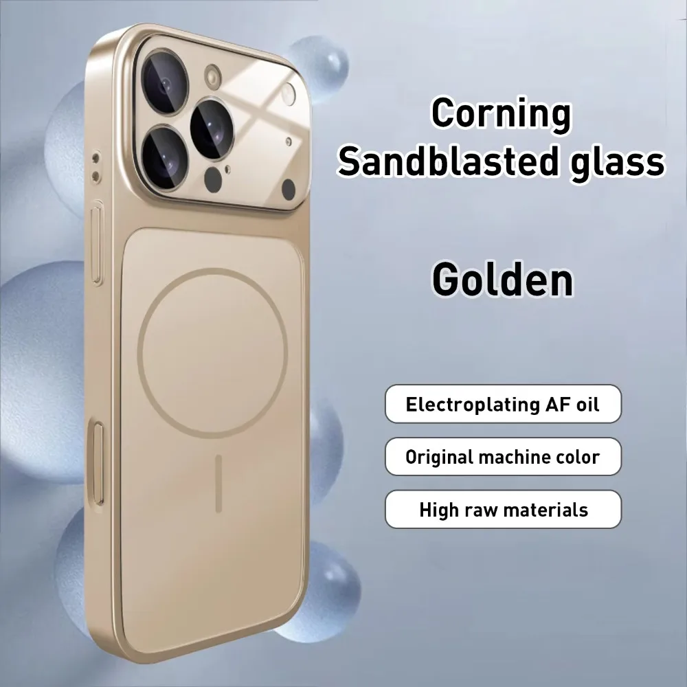 Capa De Vidro Nano Fosco Para Iphone (iphone 15 Plus, Dourada), Compatível Com Carregamento Sem Fio Magsafe.