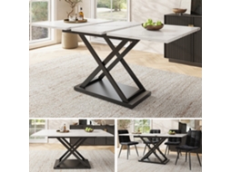 Mesa De Jantar Telescópica 120-160x80cm, Pernas Metal Cruzadas Preto, Mármore Branco-mh