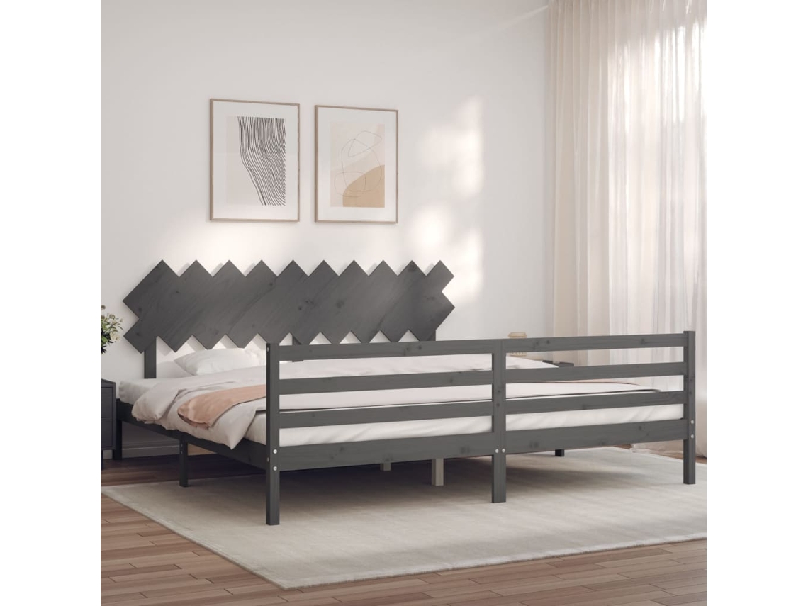 Vidaxl Estrutura De Cama Com Cabeceira 200x200 Cm Madeira Maciça Cinza