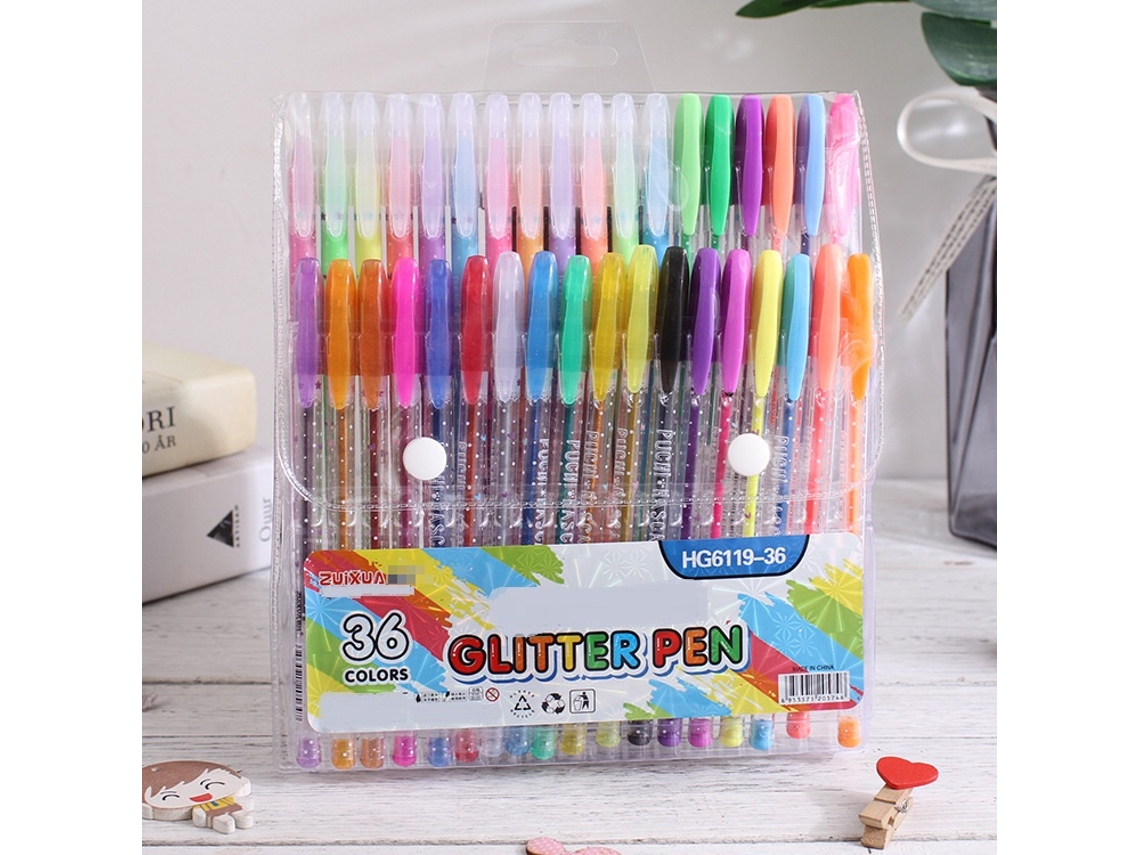 Conjunto de 36 Canetas em Gel com Glitter e Cores Variadas AQUAFORGE