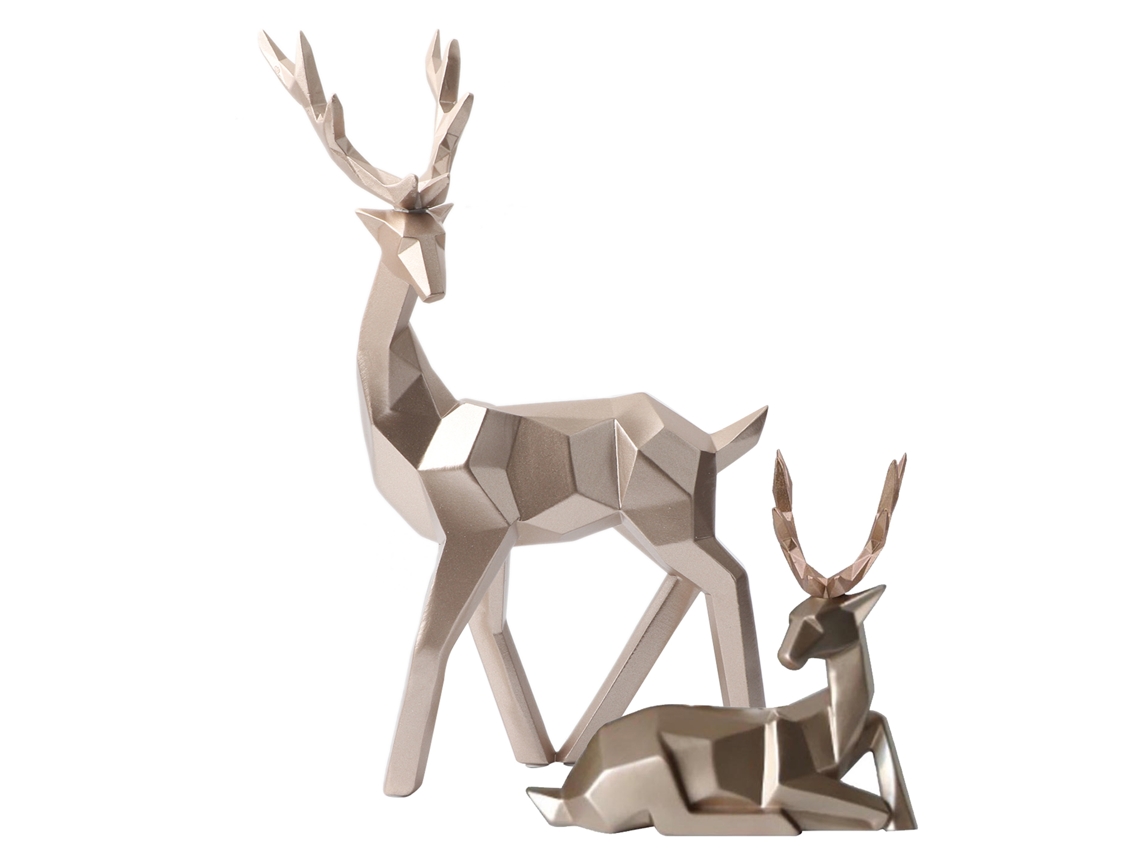 2pcs Estátua de Cervo em Resina Moderna Decorativa para Mesa e Casa Dourado