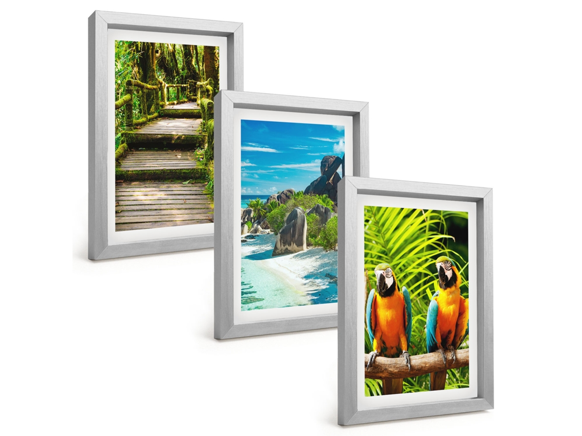 Composição De Quadros Na Paredefloresta Tropical, Cachoeira, Papagaios Moldura Prateada Quadros Para A Sala De Estar Espelharte (3 Peças 20x30 Cm)