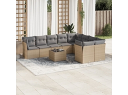 Vidaxl 10 Pcs Conjunto De Sofás P/ Jardim Com Almofadões Vime Pe Bege