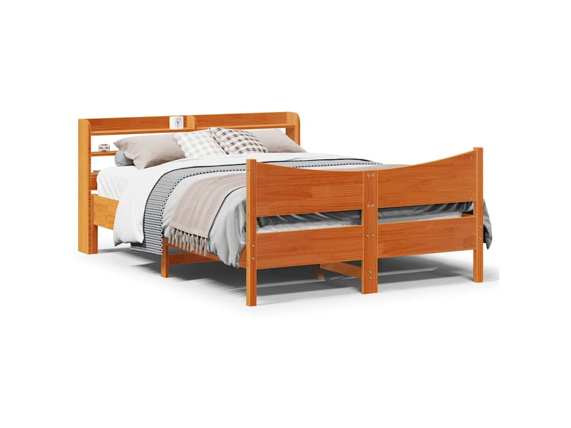 Vidaxl Estrutura Cama C/ Cabeceira 150x200cm Pinho Maciço Castanho-mel