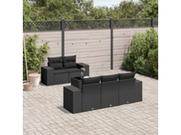 Vidaxl 6 Pcs Conjunto Sofás De Jardim C/ Almofadões Vime Pe Preto