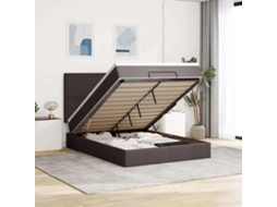Vidaxl Estrutura Cama Otomana Colchão 140x200cm Tecido Castanho Escuro