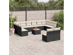 Vidaxl 13 Pcs Conjunto De Sofás De Jardim Com Almofadões Vime Pe Preto