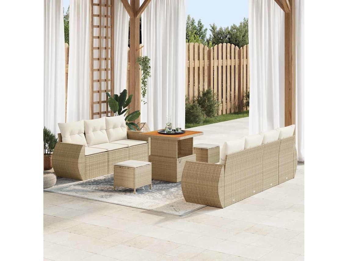 Vidaxl Conjunto De Sofá De Jardim Com Almofada 10 Pcs Bege Vime Pe