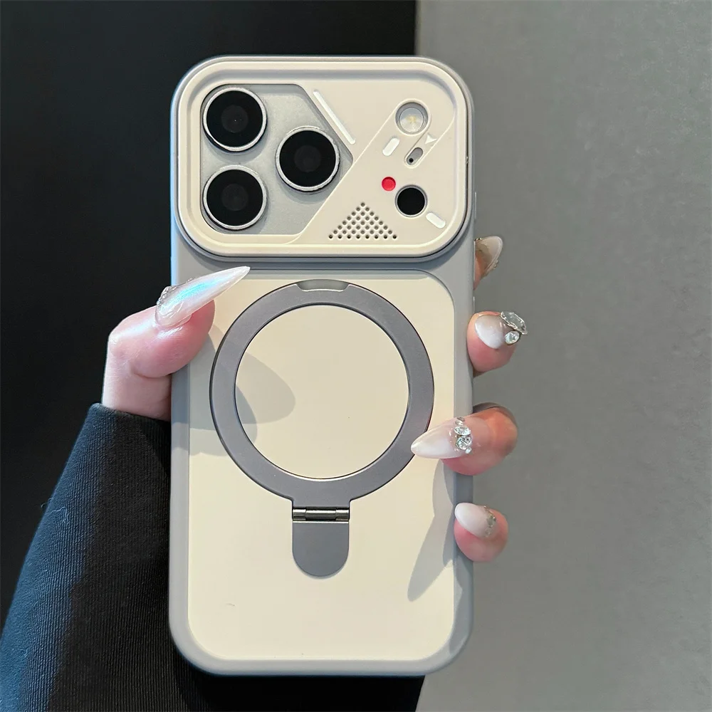 Capa Protetora Fosca À Prova De Choque Com Suporte Magsafe E Encaixe Magnético Para Iphone 14 Pro Max (branco).