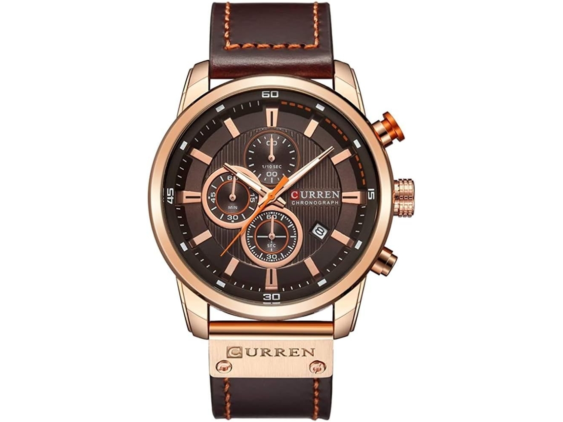 Lurelia Relógio Cronógrafo Masculino, Movimento De Quartzo, Analógico, Data/calendário, Couro, Resistente À Água 3atm, Dourado, Cinzento