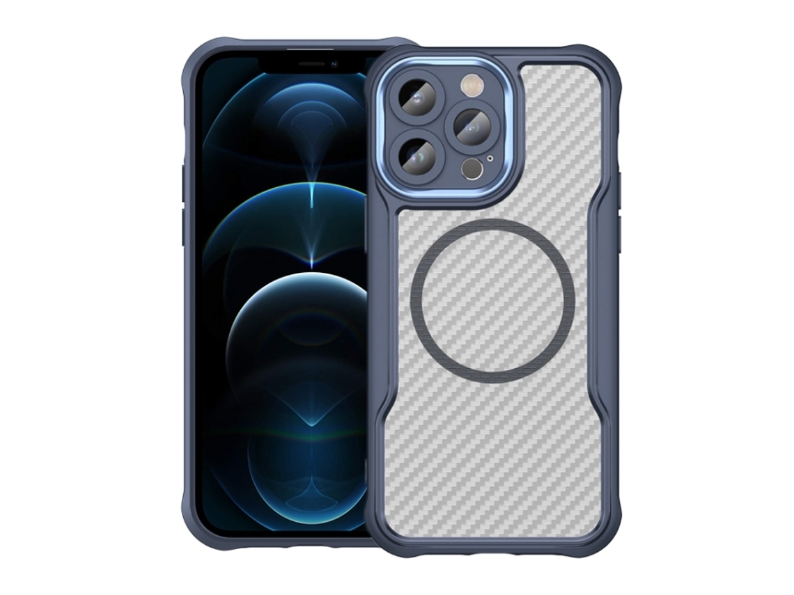 Capa Transparente Para Iphone 12 Pro Max - Textura De Fibra De Carbono - Magsafe