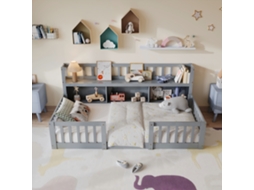 Cama Baixa Infantil Montessori 90x200cm - Prateleira,3 Espaços Armazém,grade Completa,suporte Lastras,cinza,ROSAHQNDA