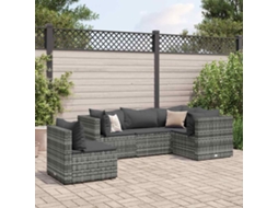 5 Pcs Conjunto Lounge De Jardim C/ Almofadões Vime Pe Cinza Dkd Home Decor