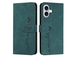 Capa Em Couro Pu Com Porta Cartões Para Apple Iphone 16 Plus Verde
