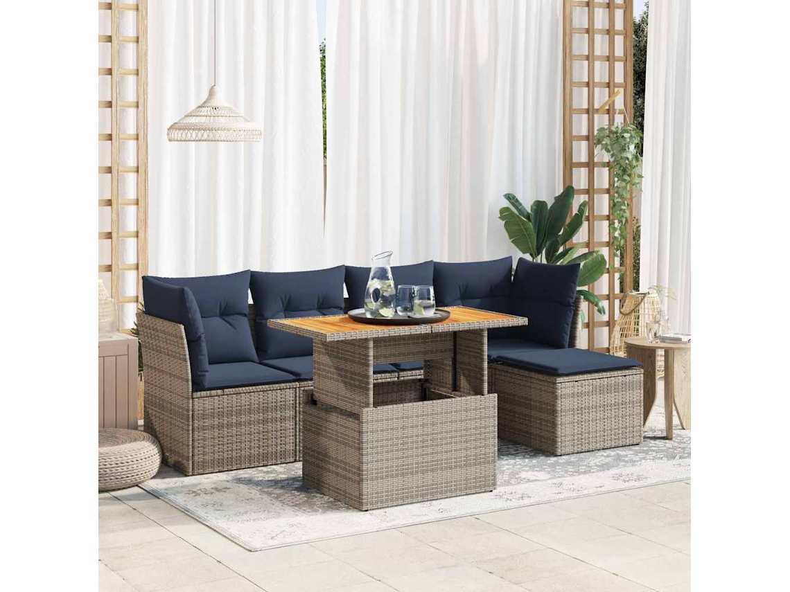 Vidaxl 6 Pcs Conjunto Sofás De Jardim Com Almofadões Vime Cinzento