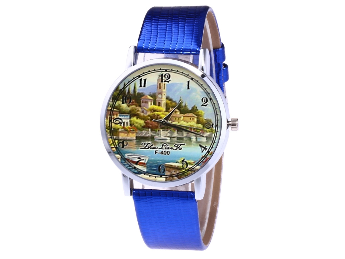 Reloj Analógico De Quartzo Para Hombre Y Mujer Con Correa De Cuero Pu (azul)