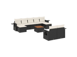 Conjunto de 10 Sofás de Jardim com Almofadões Vime Pe Preto MAISON EXCLUSIVE