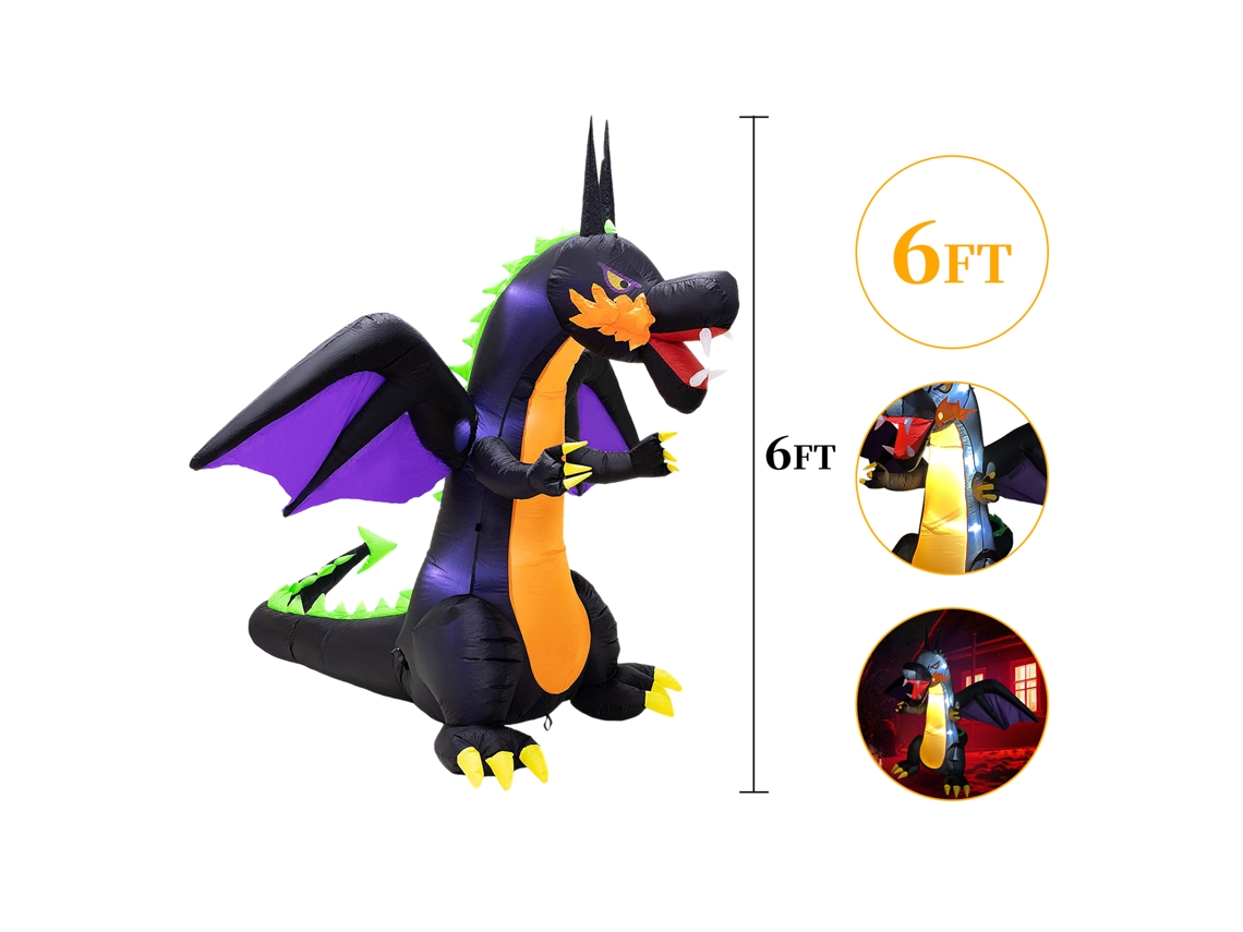 Laxiscreed Castor Inflável De Halloween 6ft Com Morcego E Dinossauro Led Para Jardim E Festa