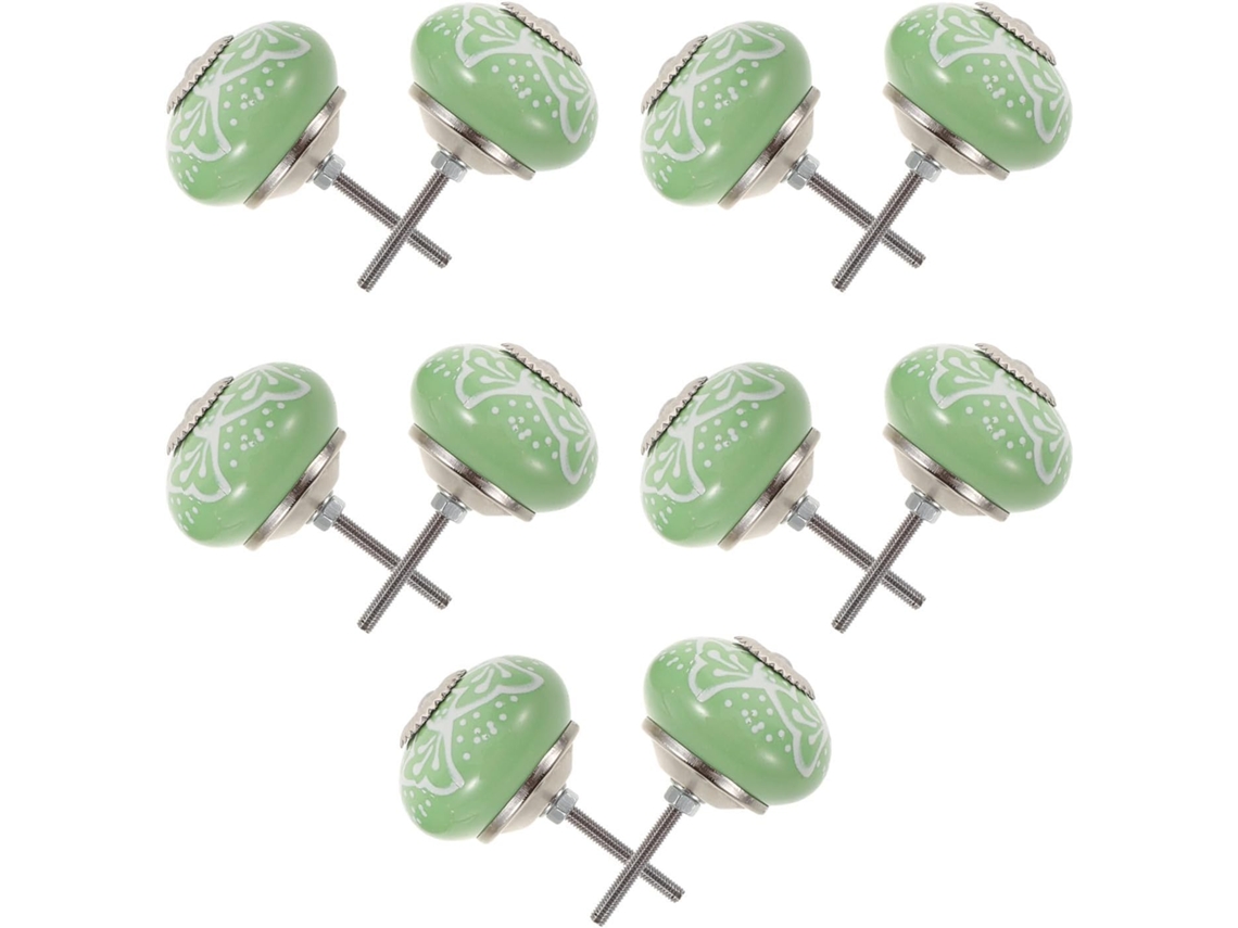 Conjunto De 10 Puxadores Redondos Cerâmica 4cm 1, 6 Polegadas Na Cor Verde Claro Para Gavetas, Com Base De Ferro E