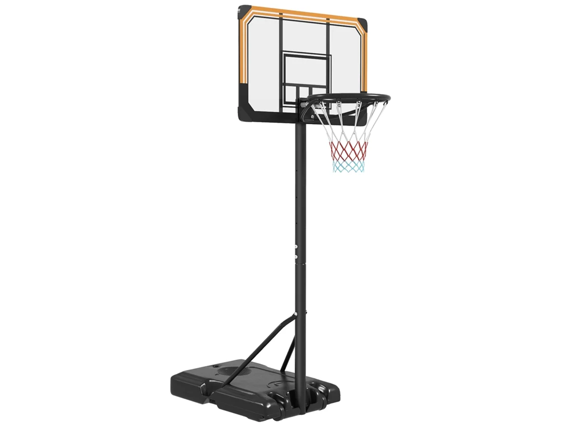 Cesta De Basquete Autoportante, Altura Ajustável De 213 A 243 Cm, Com Base Ponderada, Rodas E Painel Traseiro Resistente. Preta.