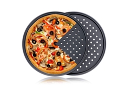 Conjunto 2 Formas Pizza Perfuradas - Utensílio Cozinha - Tabuleiro Pizza - 30 Cm - Aço Inoxidável - Preto