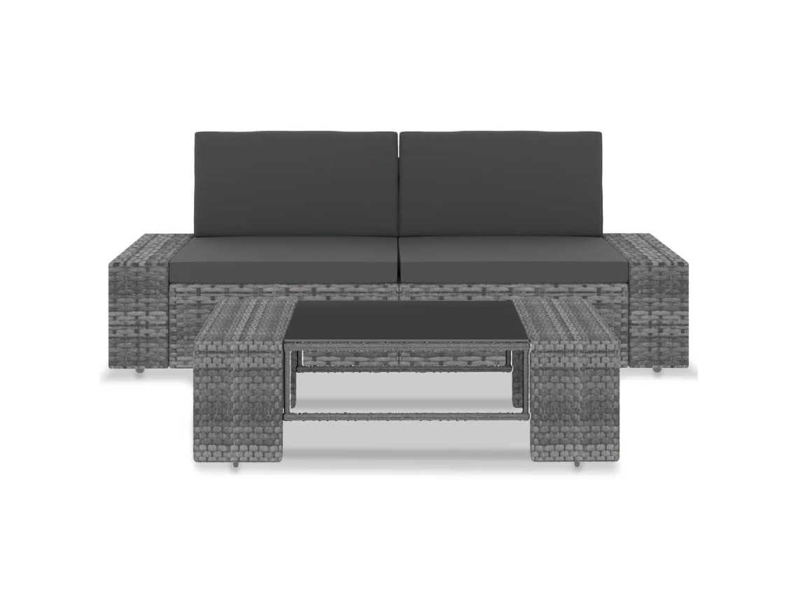 Maison Exclusive - 3 Pcs Conjunto Lounge De Jardim Vime Pe Cinzento