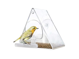 Rebe comedero para Aves de Acrílico Colgante para Ventana Con Percha Y Ventosas, 13x12.5x7.5 Cm, Transparente