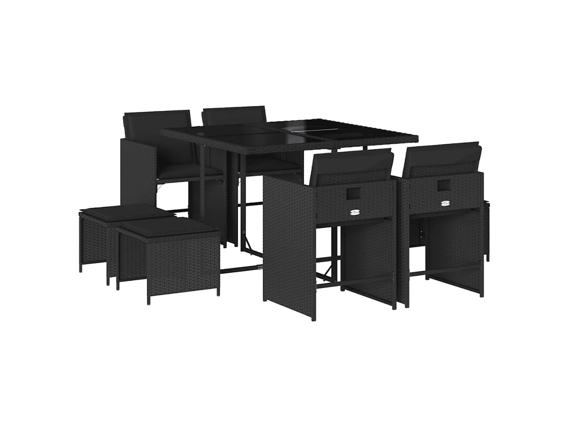 Conjunto de 9 Jantar para Jardim com Almofadões Vime Pe Preto MAISON EXCLUSIVE