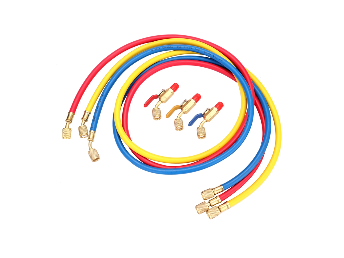 Mangueira de carga de refrigerante R134a R12 R22 1/4'' SAE 1,524m com válvula de esfera