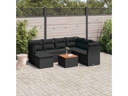 Vidaxl 8 Pcs Conjunto Sofás de Jardim com Almofadões Vime Pe Preto