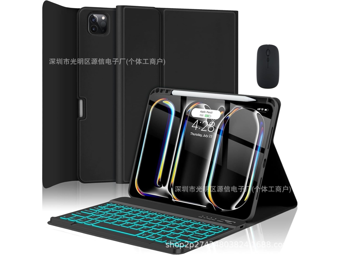 Capa Com Teclado Para Tablet Lurelia, Compatível Com I Pad Air 4/5/6/7 Com Retroiluminado, Meia-noite 11", Branco, Teclado Bluetooth, Rato 2.4g