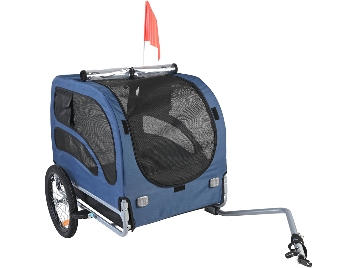 Reboque Dobrável para Bicicleta Cães com Carga de 45 Kg, Suporte Animais Estimação Estrutura Dobramento Fácil, Rodas Liberação Rápida, Acoplador