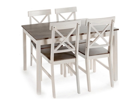Conjunto de Mesa com 4 Cadeiras Branco Cinzento Madeira de Álamo 5 Pcs