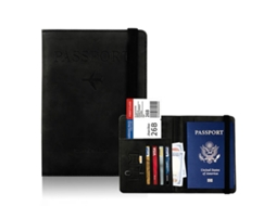 Capa Protetora Rfid Em Pu Para Passaporte, Cartão De Crédito E Documento Identidade, À Prova D'água, Preta Cdq