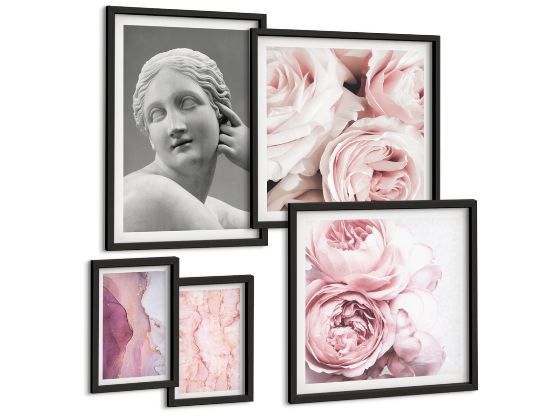 Composição De Quadros Na Parede Pedra Decorativa De Mármore Verde Moldura Branca Imagens Para Um Quarto Infantil Espelharte (conjunto De 5 Imagens)