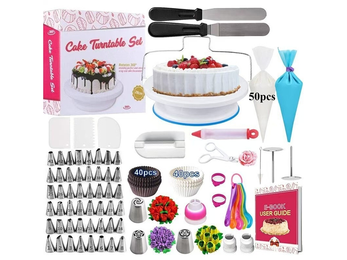 Elysve Kit Confeitaria 206 Pcs, Com Bicos De Confeitar, Com Prato Giratório