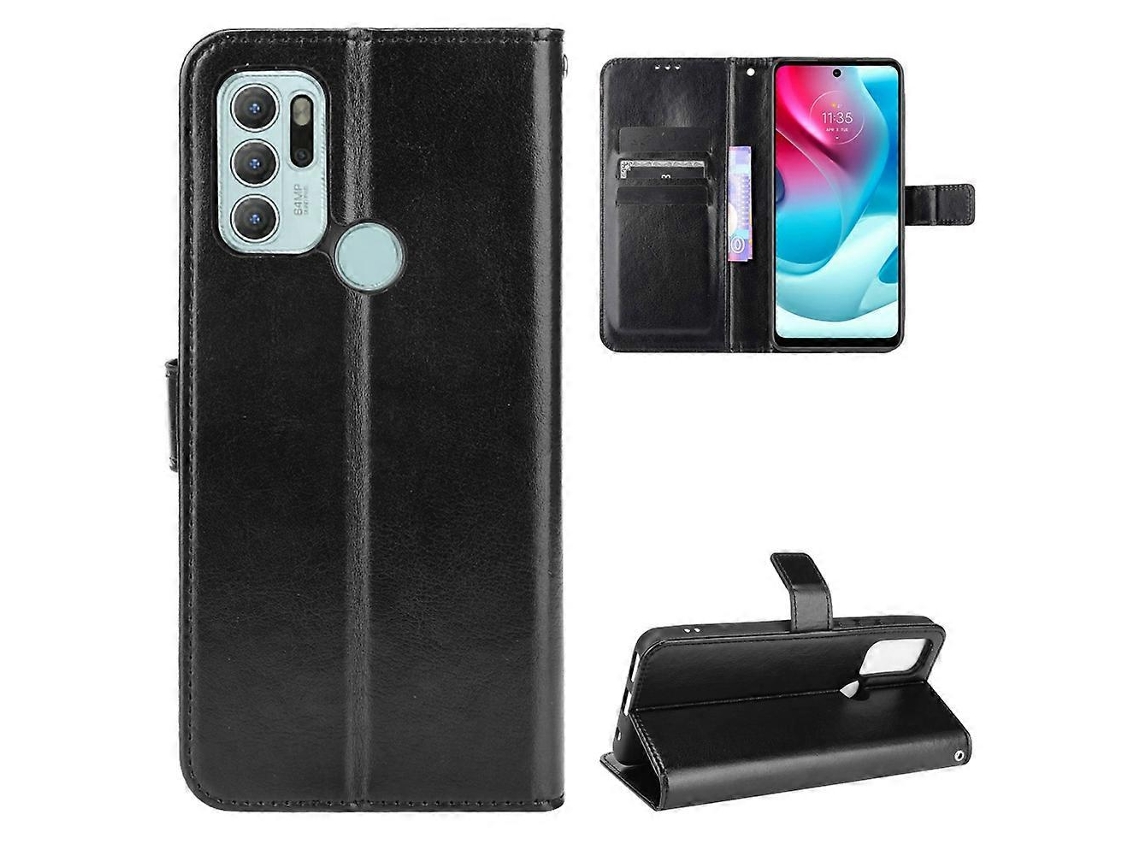 Capa De Couro Com Textura Crazy Horse Para Motorola Moto G60s, Com Aba Horizontal, Suporte, Compartimentos Para Cartões E Cordão.