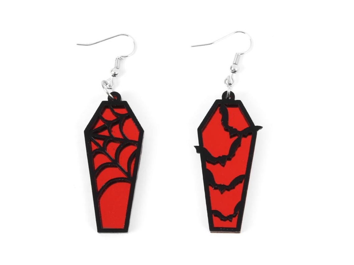 Brincos de caixão de morcegos e teia de aranha