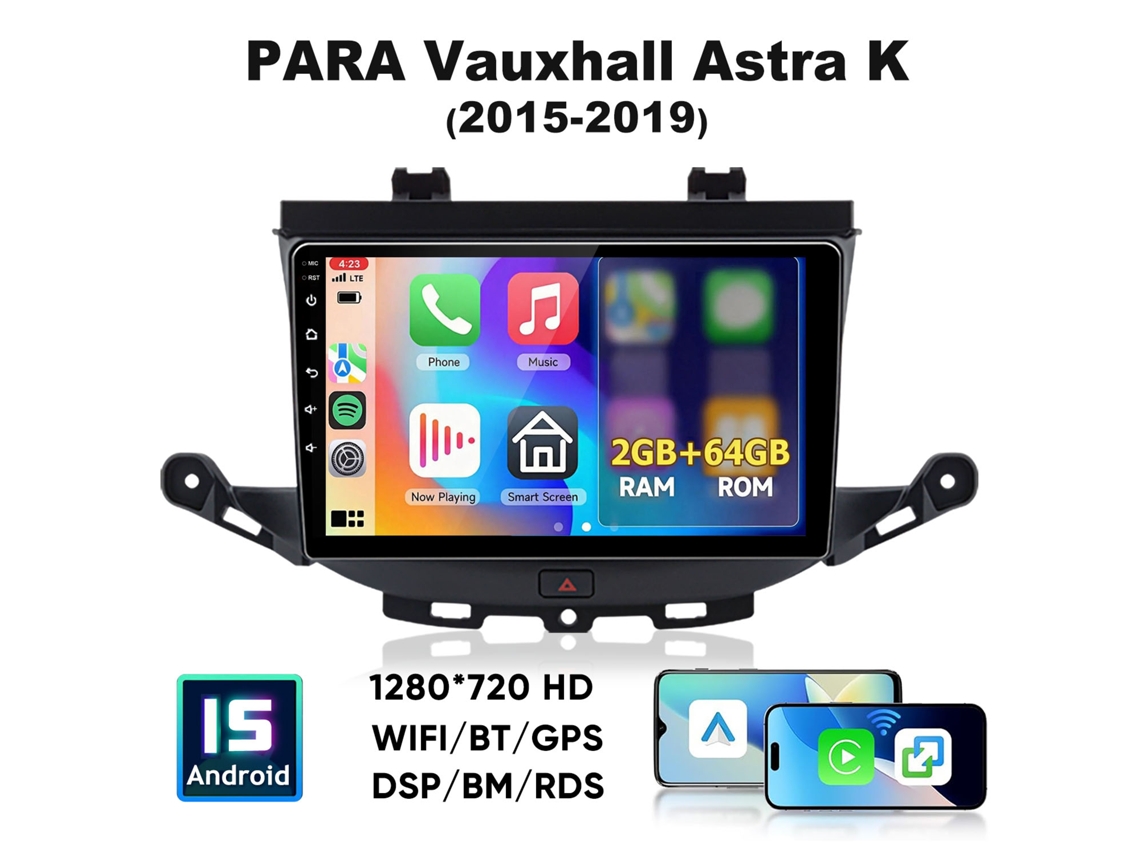 Rádio Hexinex Para Vauxhall Astra K 2015-2019 Android 15 2gb+64gb Wifi Bt Carplay