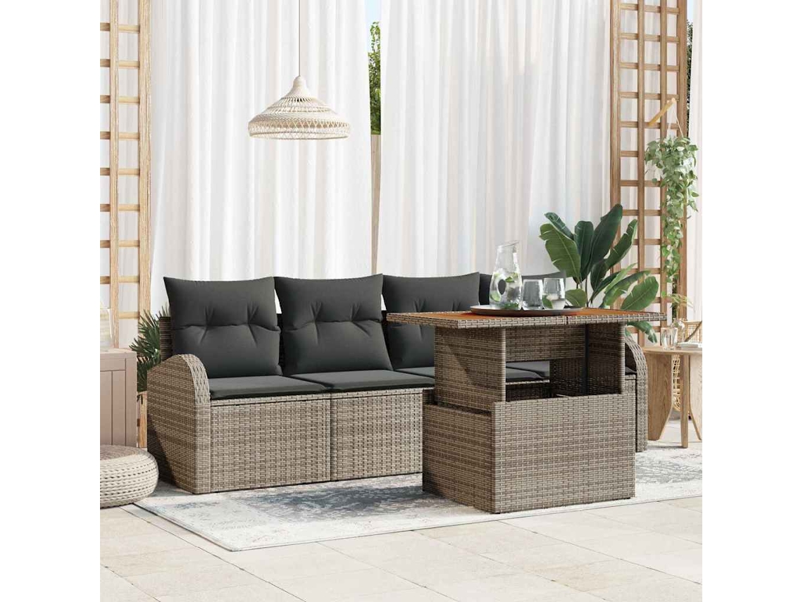 Vidaxl Conjunto de Sofá de Jardim 5 Pcs Cinzeto Rattan Sintético
