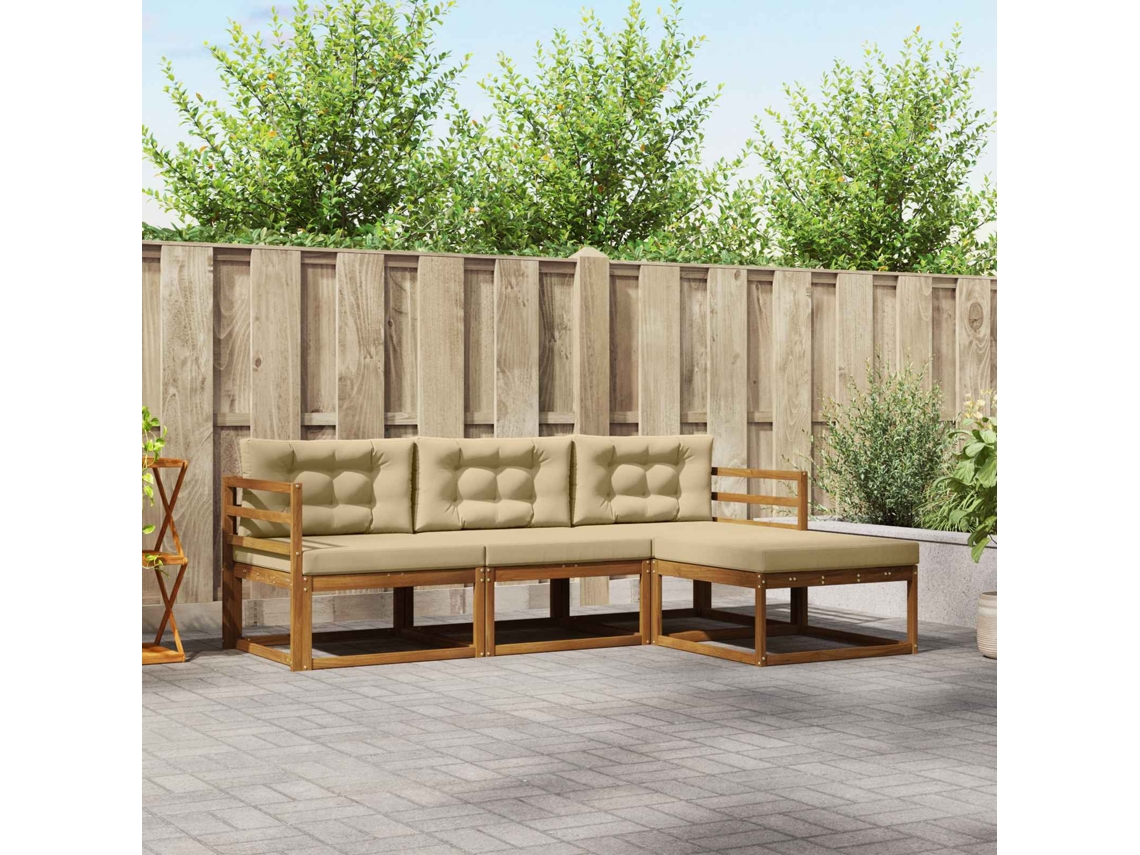 Vidaxl Conjunto De Sofás Para Exterior 4 Unid. Natural E Bege
