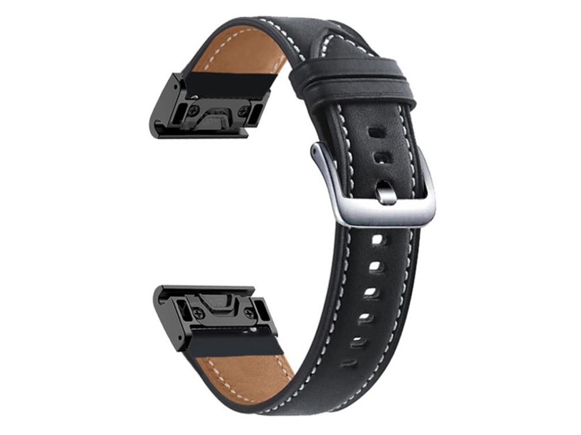 Bracelete para Garmin Fenix 7/7x/6x couro com fivela prateada liberação rápida preta XIAOMOYU (26mm)