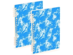 Conjunto de 2 Cadernos Espiral Vintage com Linhas, Azul Liso, Tamanho A5 , Resistentes Ao Desg (21,1 X 14,5 Cm)