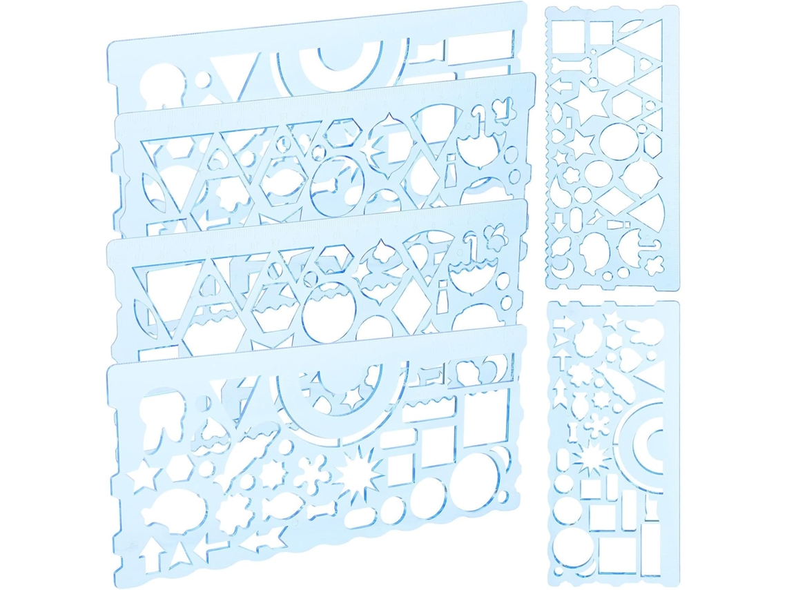 Régua de desenho em plástico PP azul, 20 cm, kit com 6 peças.