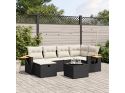 Vidaxl 7 Pcs Conjunto De Sofás P/ Jardim C/ Almofadões Vime Pe Preto
