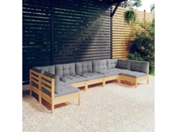 Conjunto 7 Peças Lounge De Jardim Almofadas Cinza Pinho Maciço Dkd Home Decor