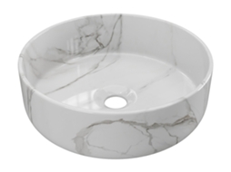 Lavabo Redondo Blanco Efecto Mármol En Cerámica 36 Cm Viamarba VENTE-UNIQUE.PT