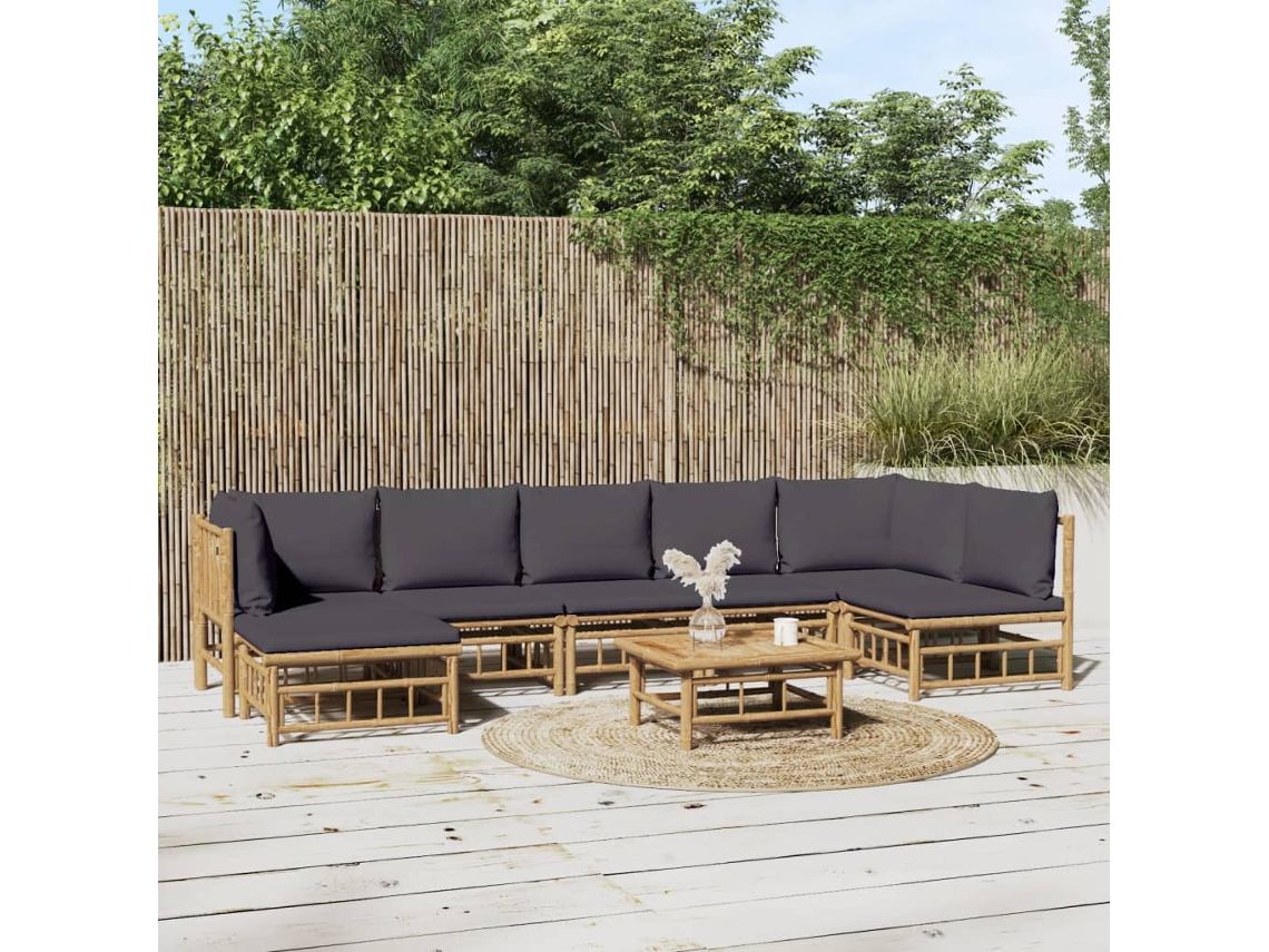 Vidaxl 8pcs Conj. Lounge De Jardim Bambu C/ Almofadões Cinzento-escuro