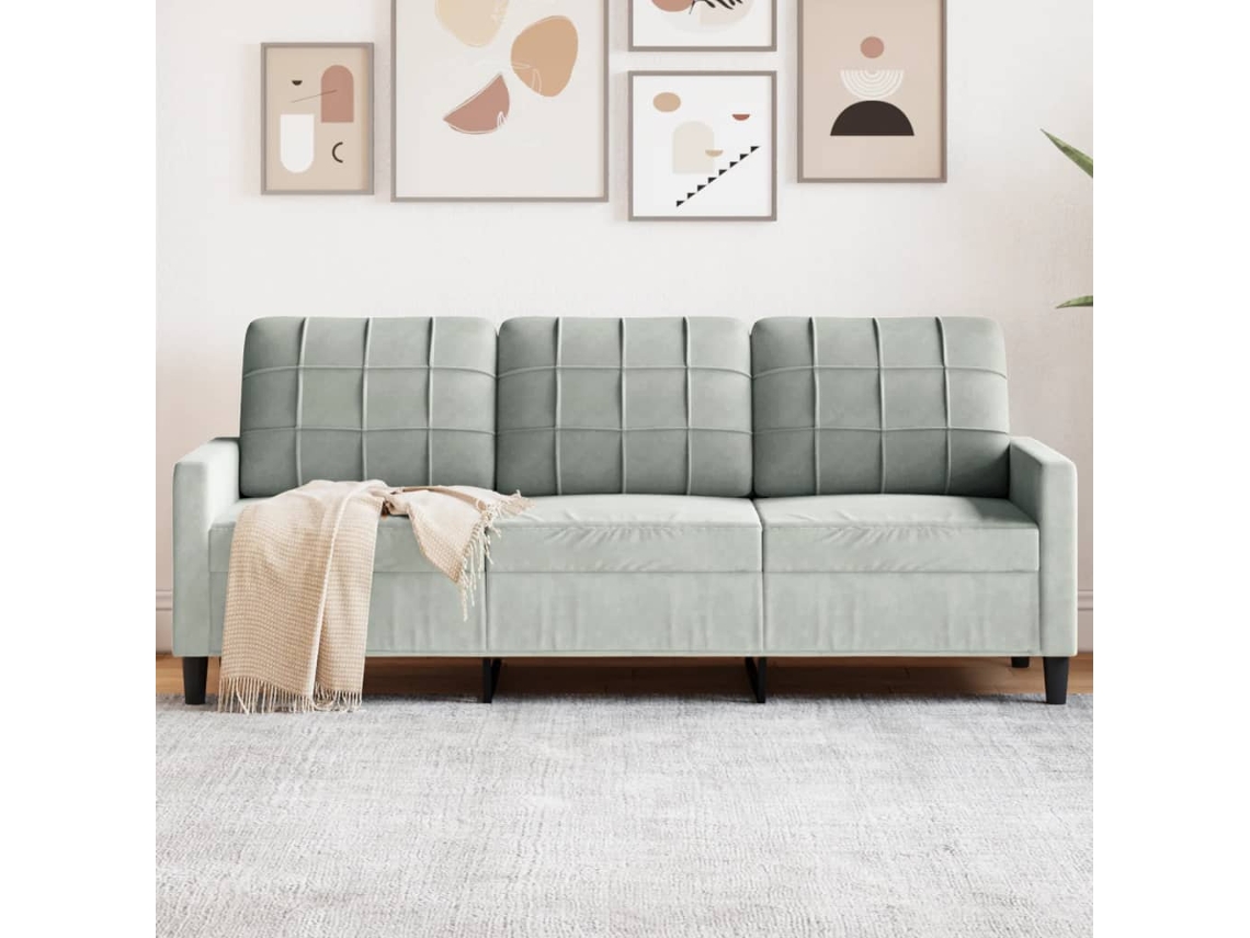 Vidaxl Sofá De 3 Lugares 180 Cm Veludo Cinzento-claro