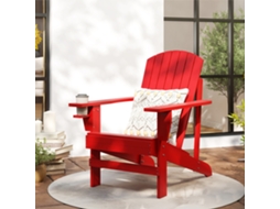 Poltrona De Jardim Andirondack Na Cor Vermelha, Cadeira Ao Ar Livre Com Medidas 72 X 97 X 92 Cm.